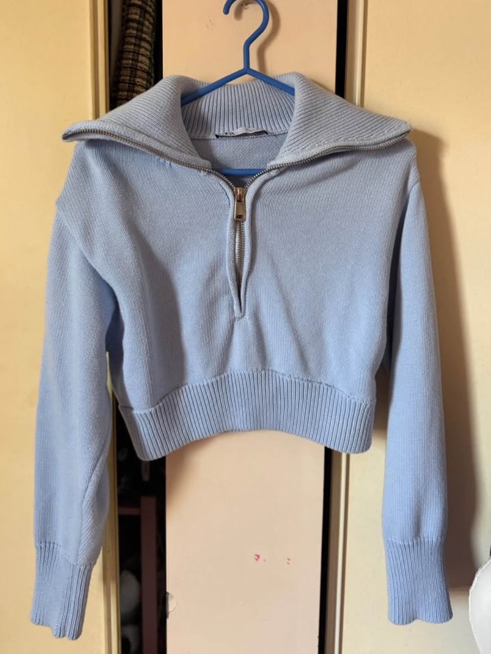 Zara Light Blue Half-Zip Cropped Sweater - Picture 1 of 1